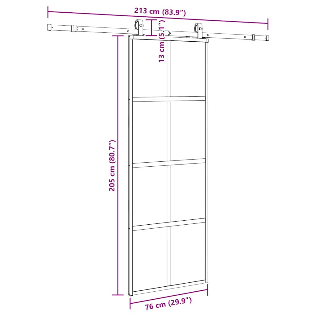 Puerta corredera con herrajes negro 76x205 cm vidrio templado vidaXL - 9