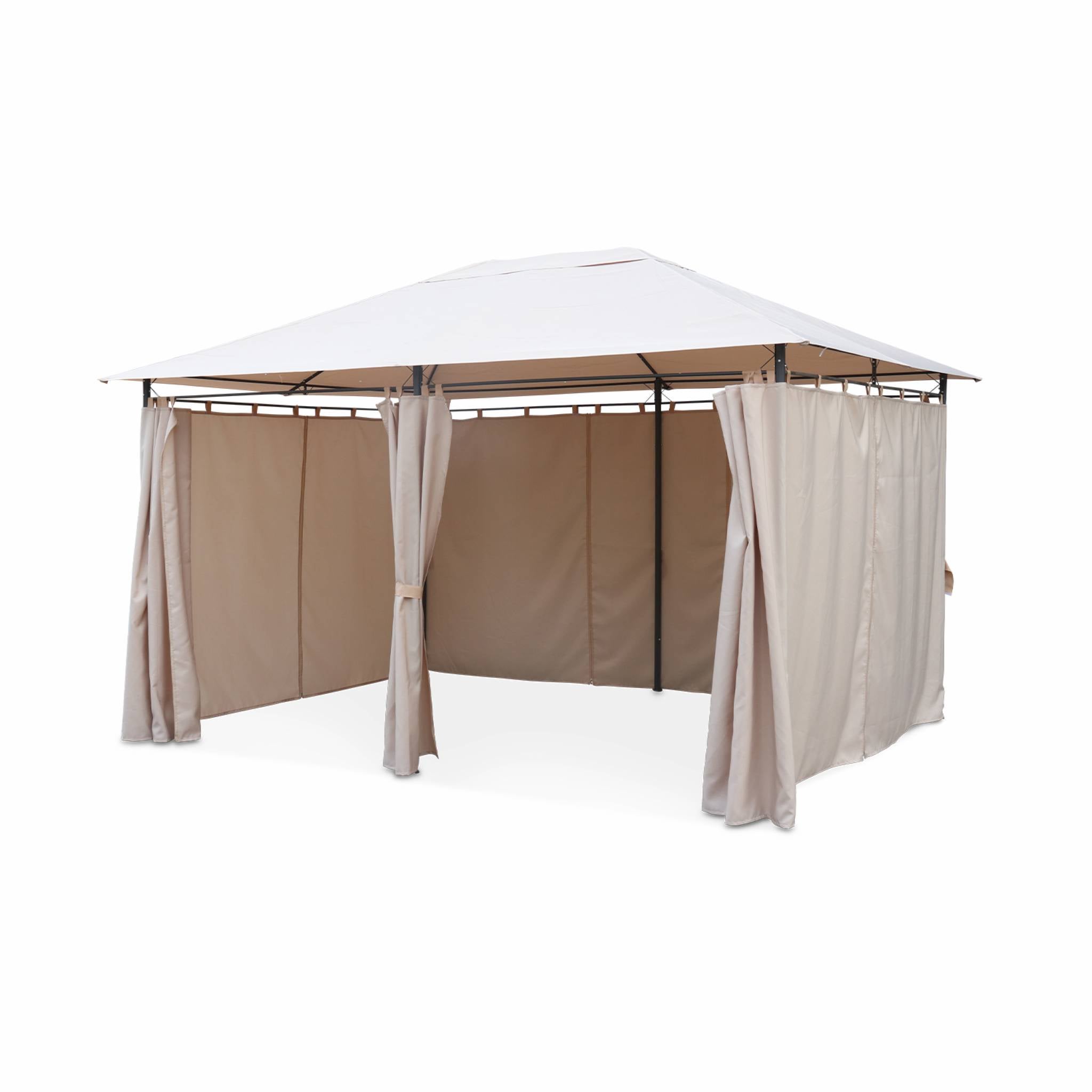 Gazebo de jardín 3x4m con cortinas Beige - 367x267x262 cm - 2
