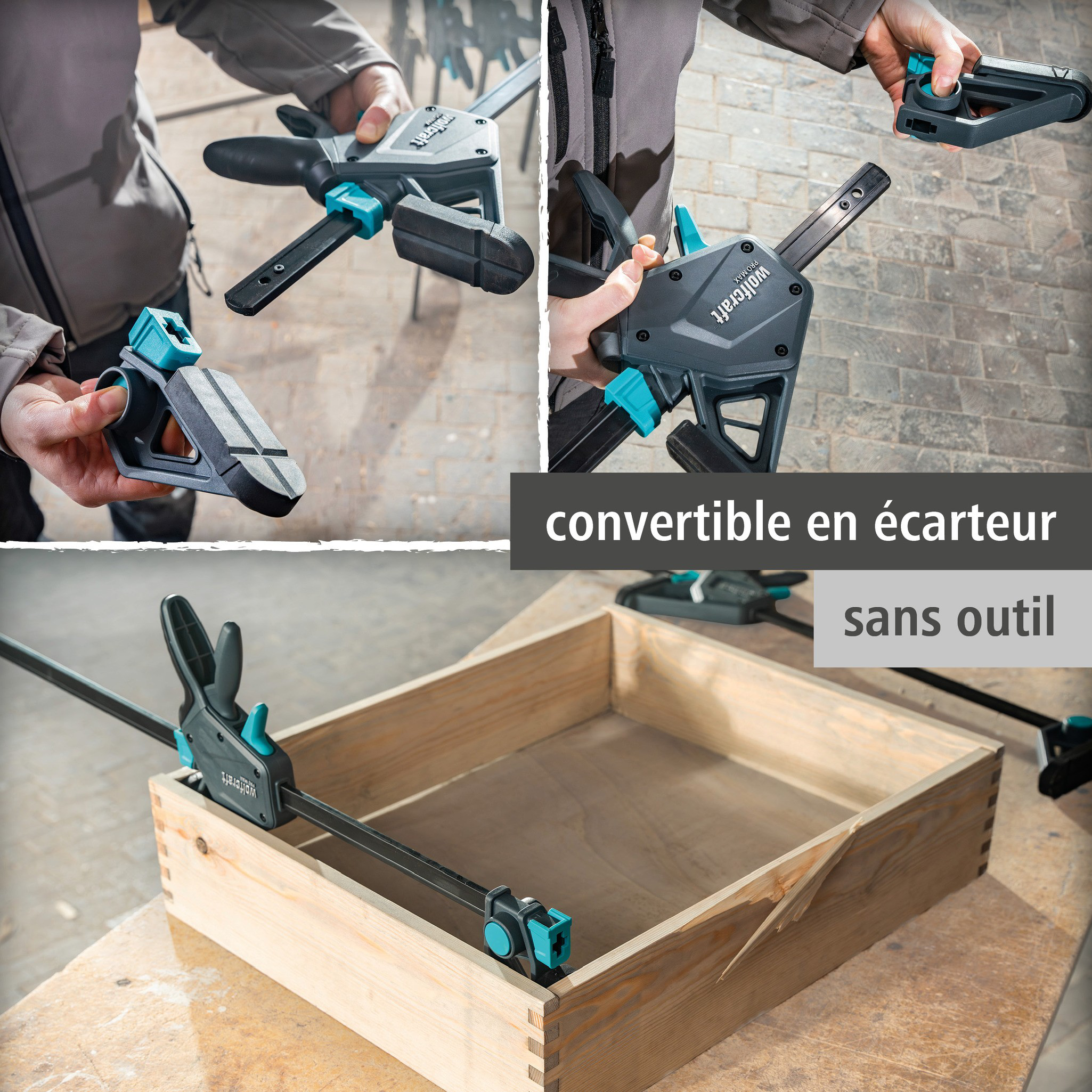 Kit de 2 Serre-Joints à une main XL PRO MAX - Ouverture jusqu'à 450 mm - Force de serrage max. 250 kg - wolfcraft 8662060 - 4