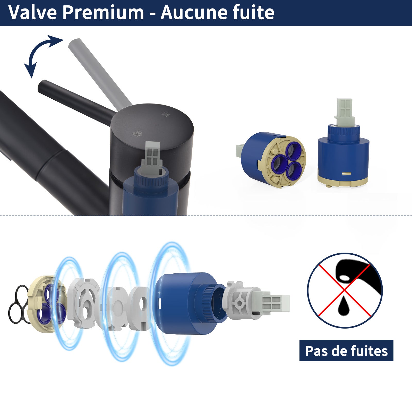 Mitigeur Cuisine avec Douchette Extractible Robinet Cuisine Noir Mitigeur d'Évier avec 2 Modes de Sortie D'eau - 5