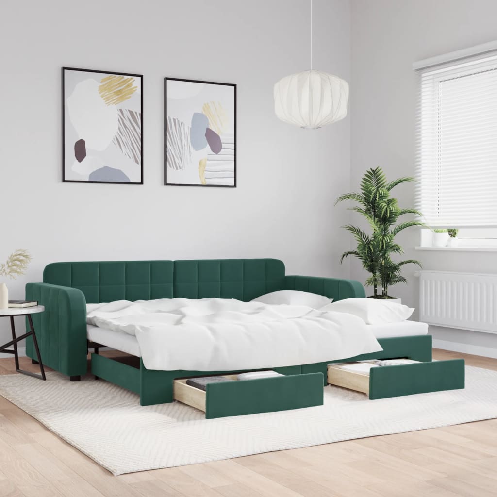 Maison exclusive - sofá cama nido con cajones terciopelo verde oscuro 90x200 cm
