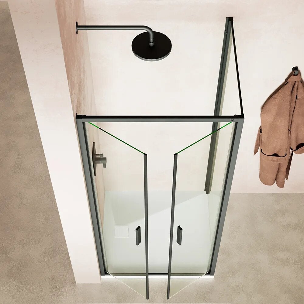 Mampara de ducha slim 80x90 cm con puerta saloon y panel fijo, perfiles ...