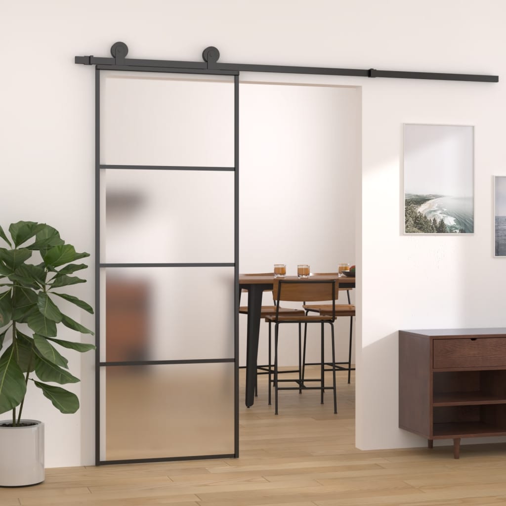 Puerta corredera | Puerta de la cocina ESG vidrio y aluminio negra 76x205 cm CFW31230 - 2