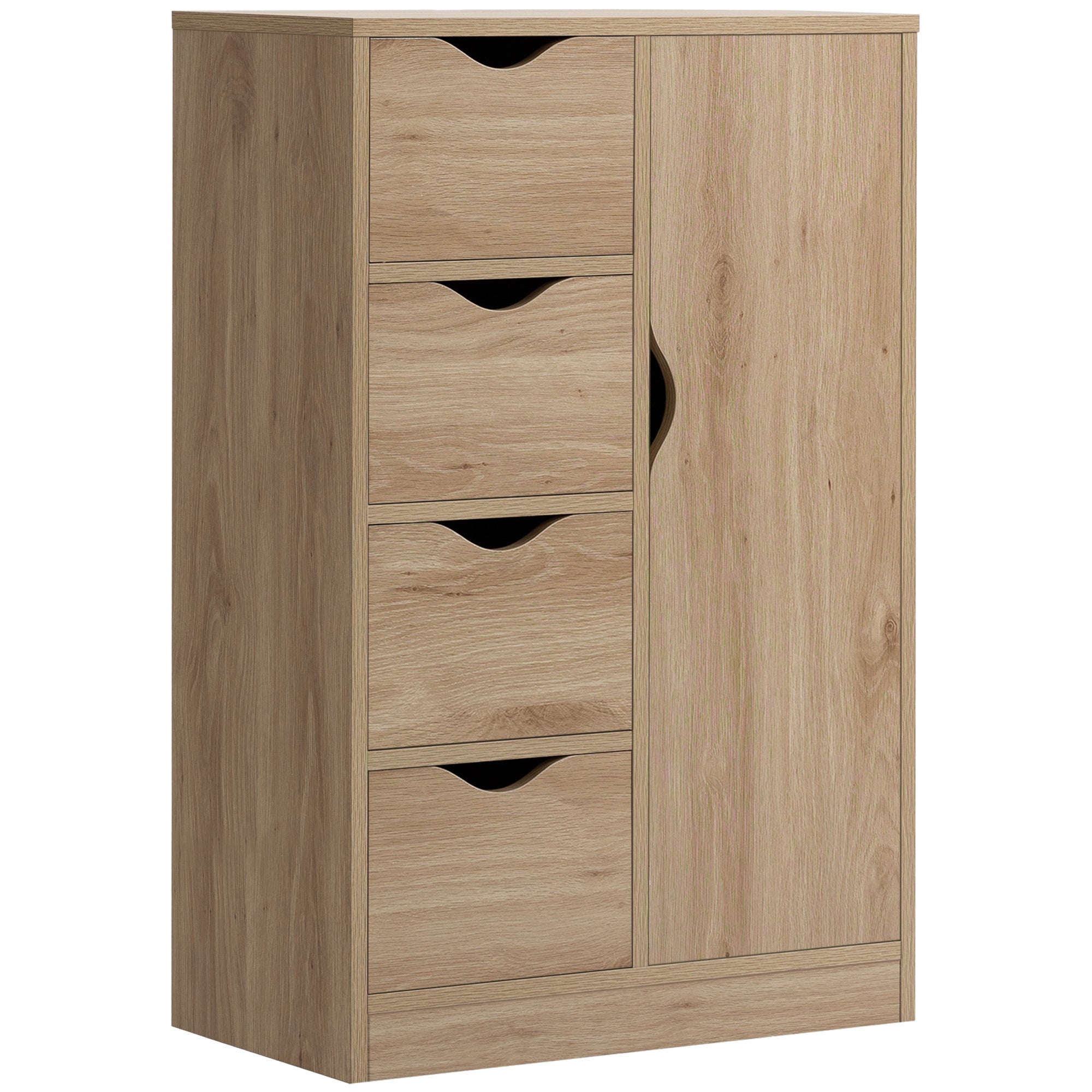 Leroy Merlin Bathroom cabinet, freestanding storage cabinet with 4 drawers, door cupboard for living room, kitchen, bedroom, natural 