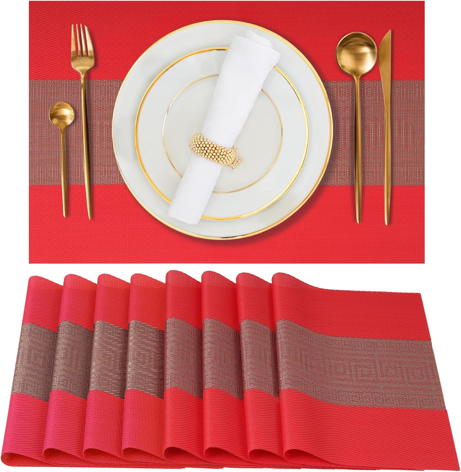 Zestaw 8 zmywalnych podkładek pod talerze kuchenne, łatwych do czyszczenia i przechowywania (30x45 cm, kolor czerwony)