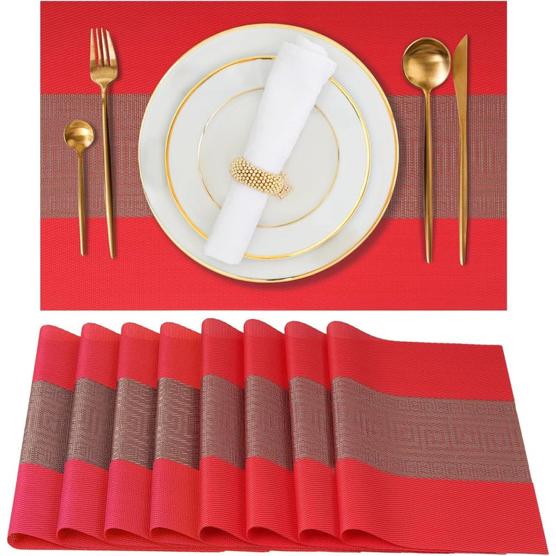 Zestaw 8 zmywalnych podkładek pod talerze kuchenne, łatwych do czyszczenia i przechowywania (30x45 cm, kolor czerwony)