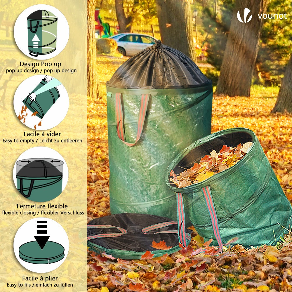 VOUNOT® 3 x 170L Borsa da Giardino per Foglie, Sacchi da Giardinaggio Pop Up, Sacco per Rifiuti da Giardino con Maniglie - 7