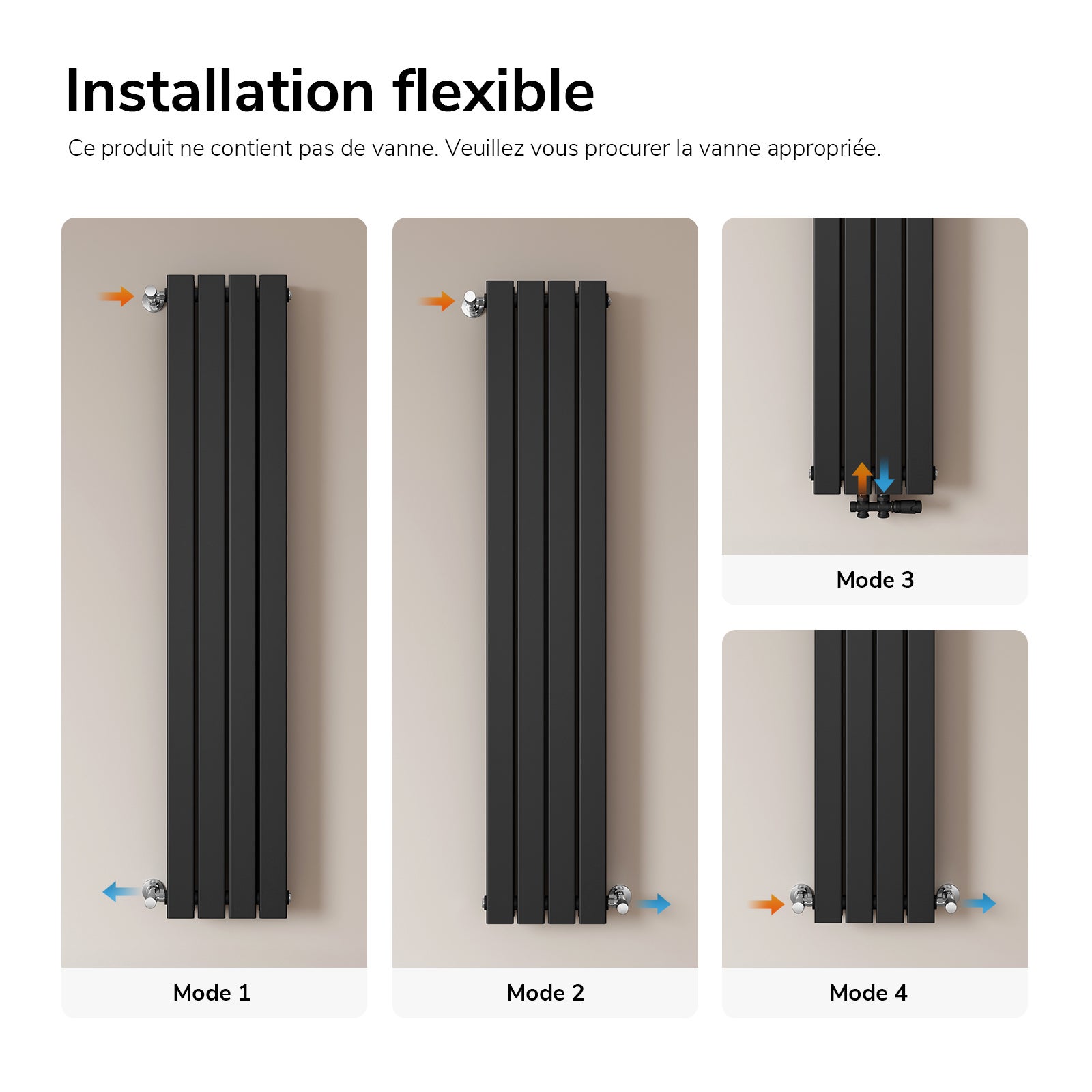 EMKE Radiateur eau chaude en acier Tube Plat Radiateur Mural Noir 160x30cm 889W Double Couche - 3