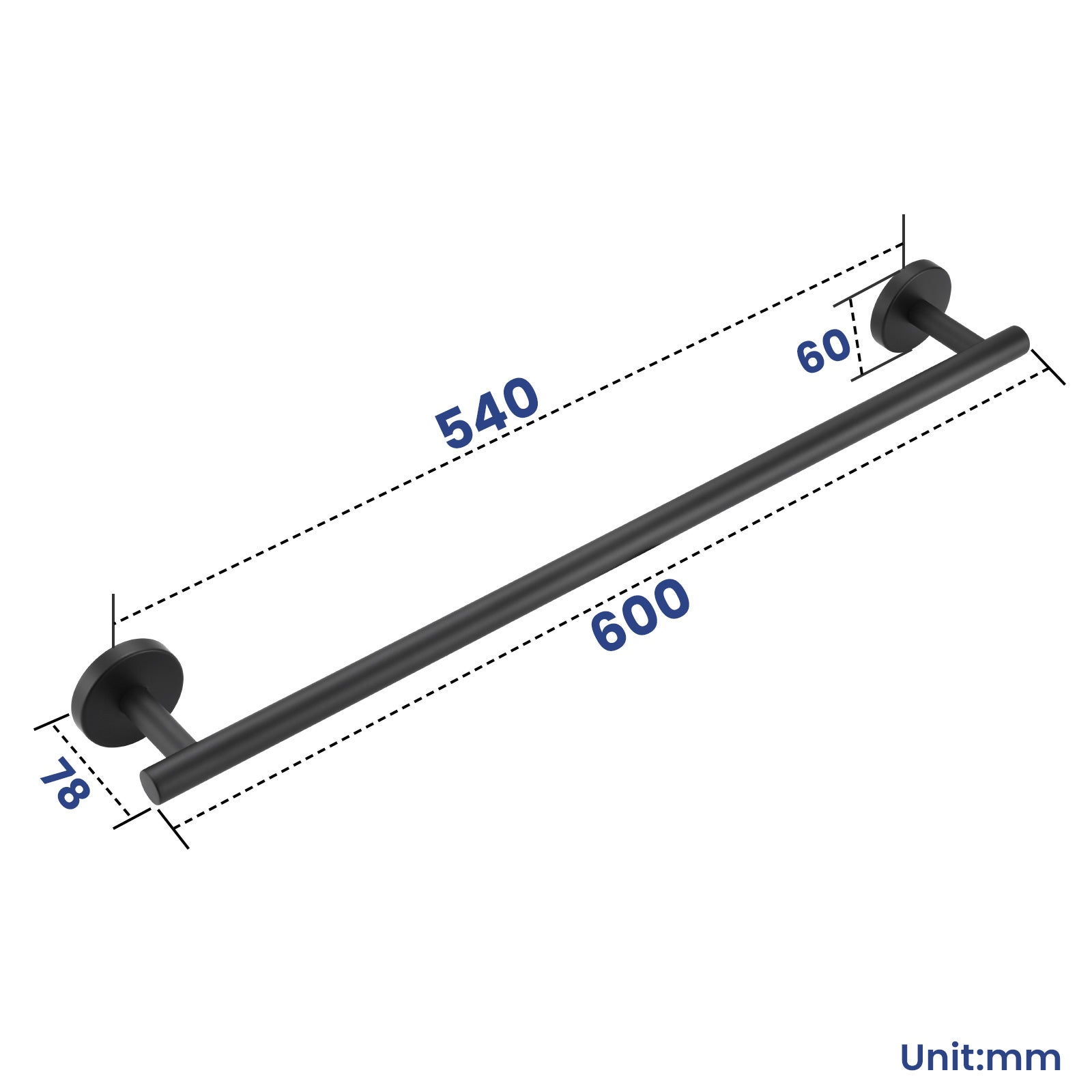 Porte-serviettes Multifonctionnel en Acier Inoxydable 304 Noir, Porte-serviettes Unipolaire Adapté pour Salle de Bain/Serviette Hygiénique/Cuisine - 8