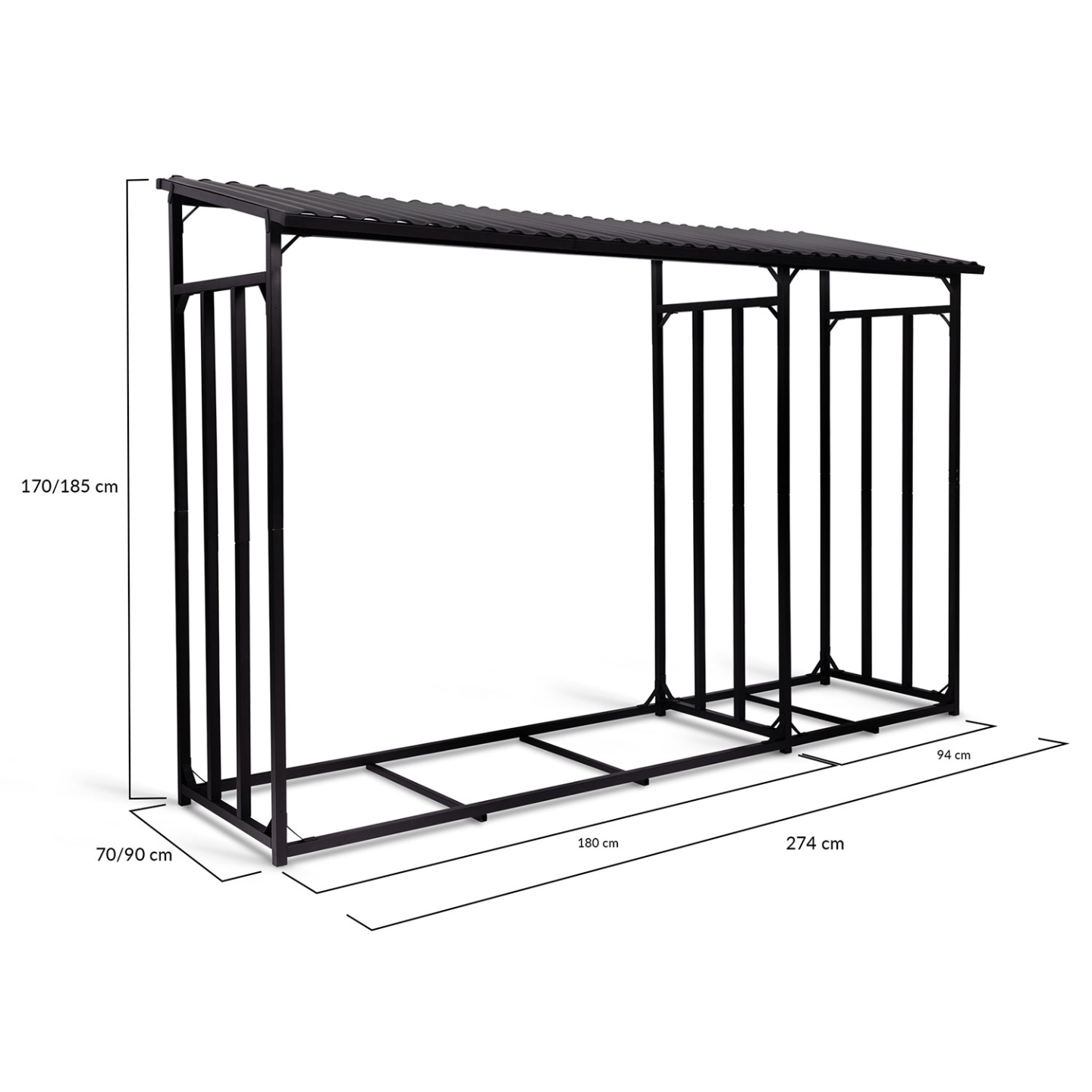 Abri de stockage en acier galvanisé pour bûches L. 274 cm avec housse de protection - 4