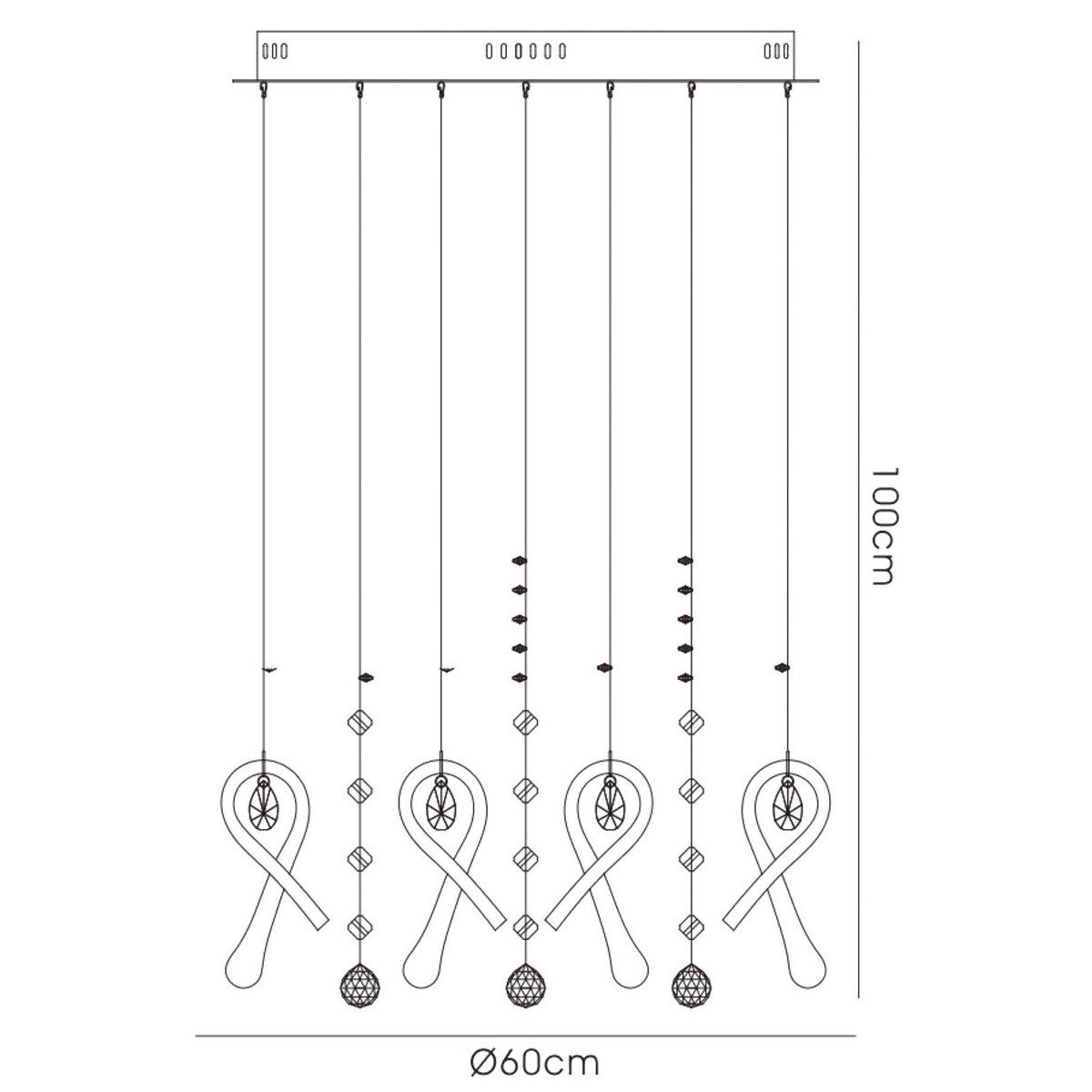 Suspension Class rond 20 Ampoules chrome poli/verre noir/cristal - 3