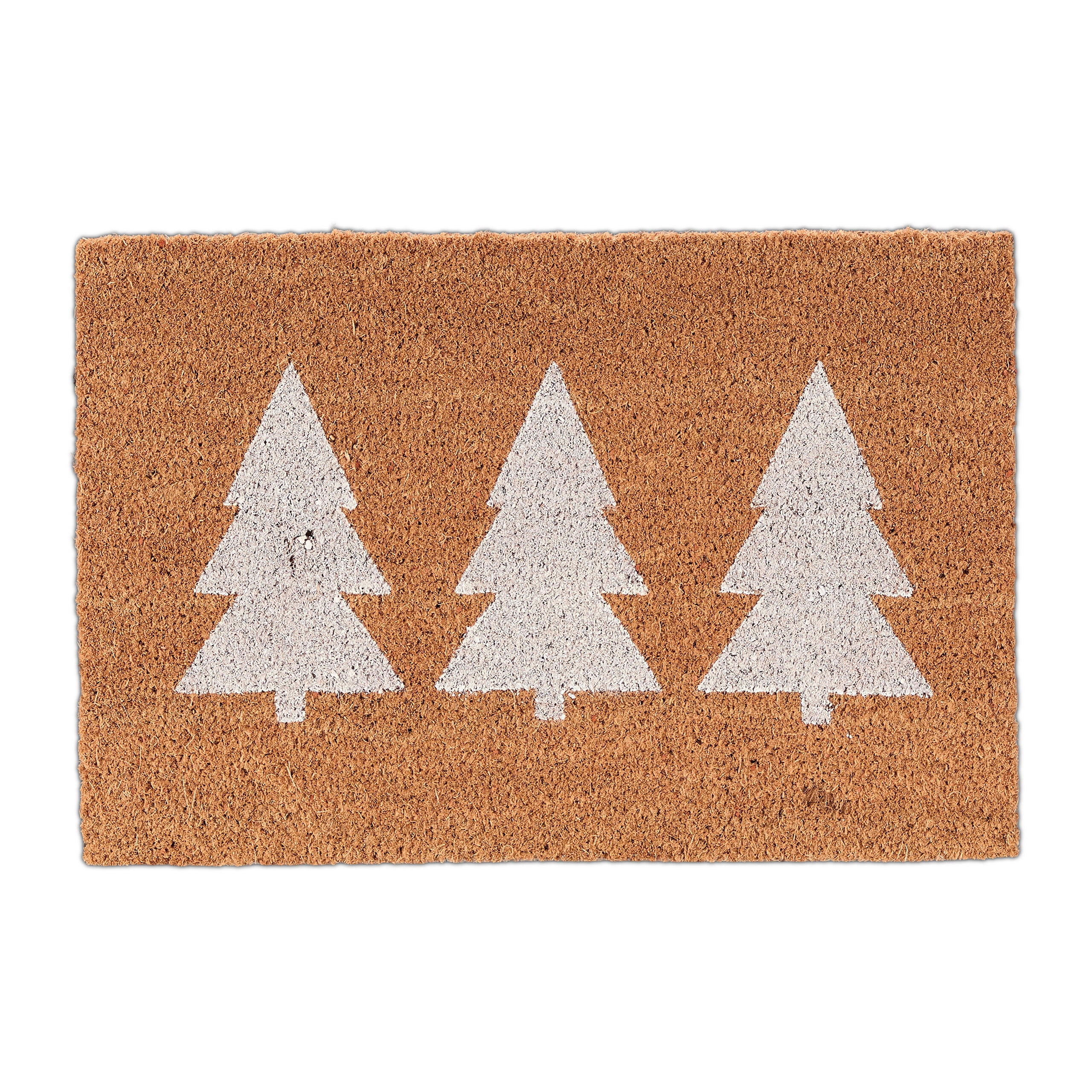 Zerbino Ingresso in Fibra Cocco, 60x40cm, Tappetino Antiscivolo Esterno e Interno, con Abeti, Bianco Naturale, Relaxdays | Leroy Merlin