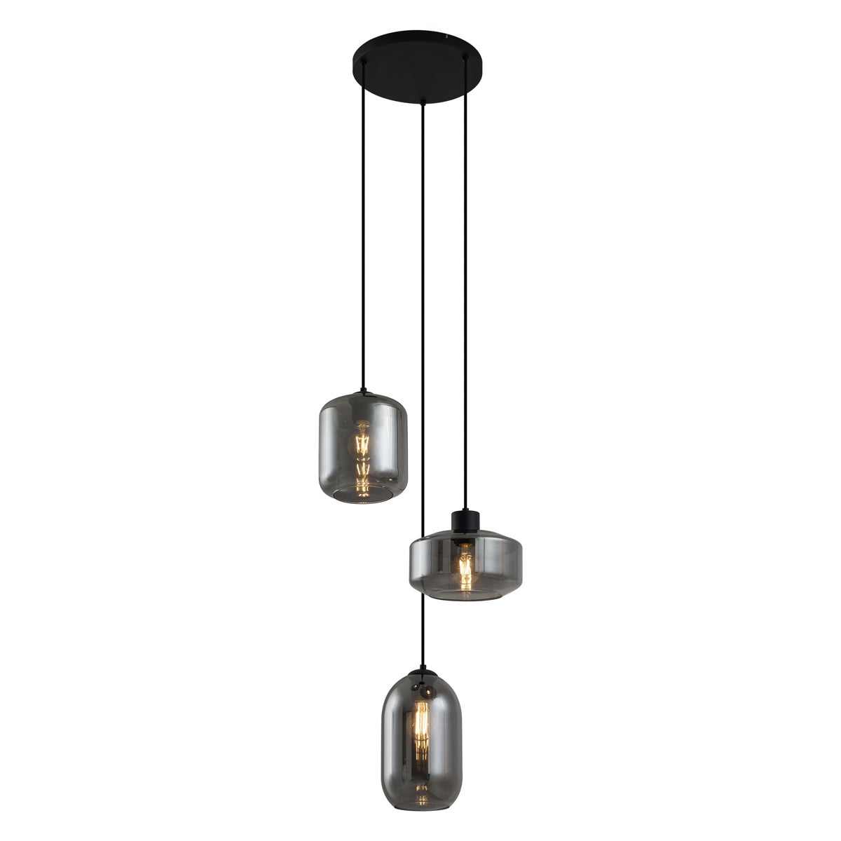 Qazqa nowoczesny lampa wisząca z kloszem (3 punkty) - Sheena - czarny, okrągły, max. 15w, e27, z 3 punktami świetlnymi, 42cm