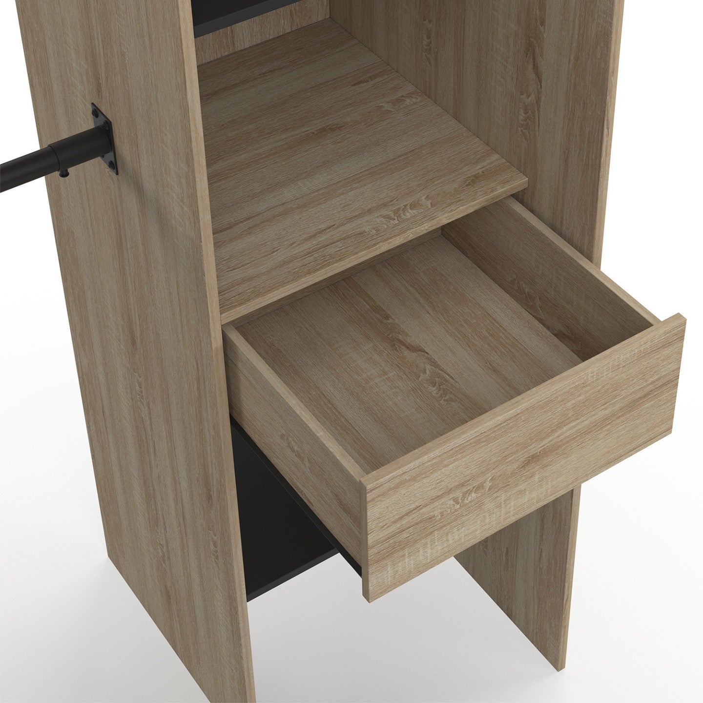 Dressing extensible d'angle MARLON 230 x 140 x 180 cm hêtre avec penderies + étagères + rideaux noirs - 5