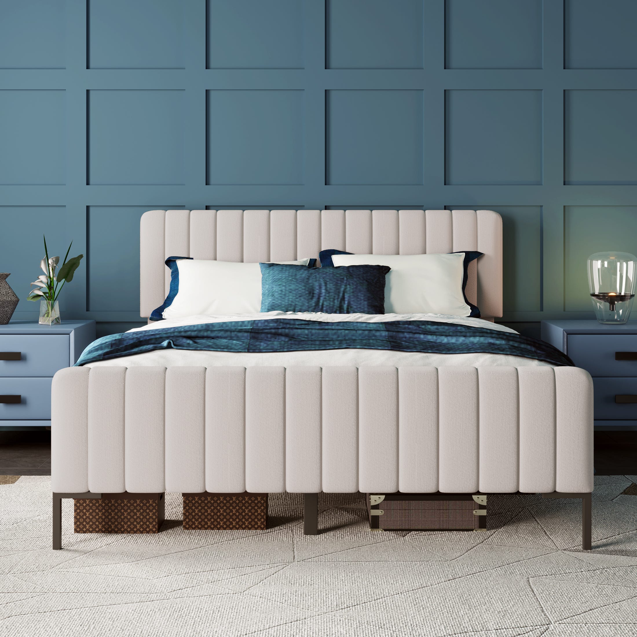 Tête de lit L.145 cm EMPIRE velours bleu - Tête de lit Tête de lit L.145 cm EMPIRE velours bleu - Tête de lit