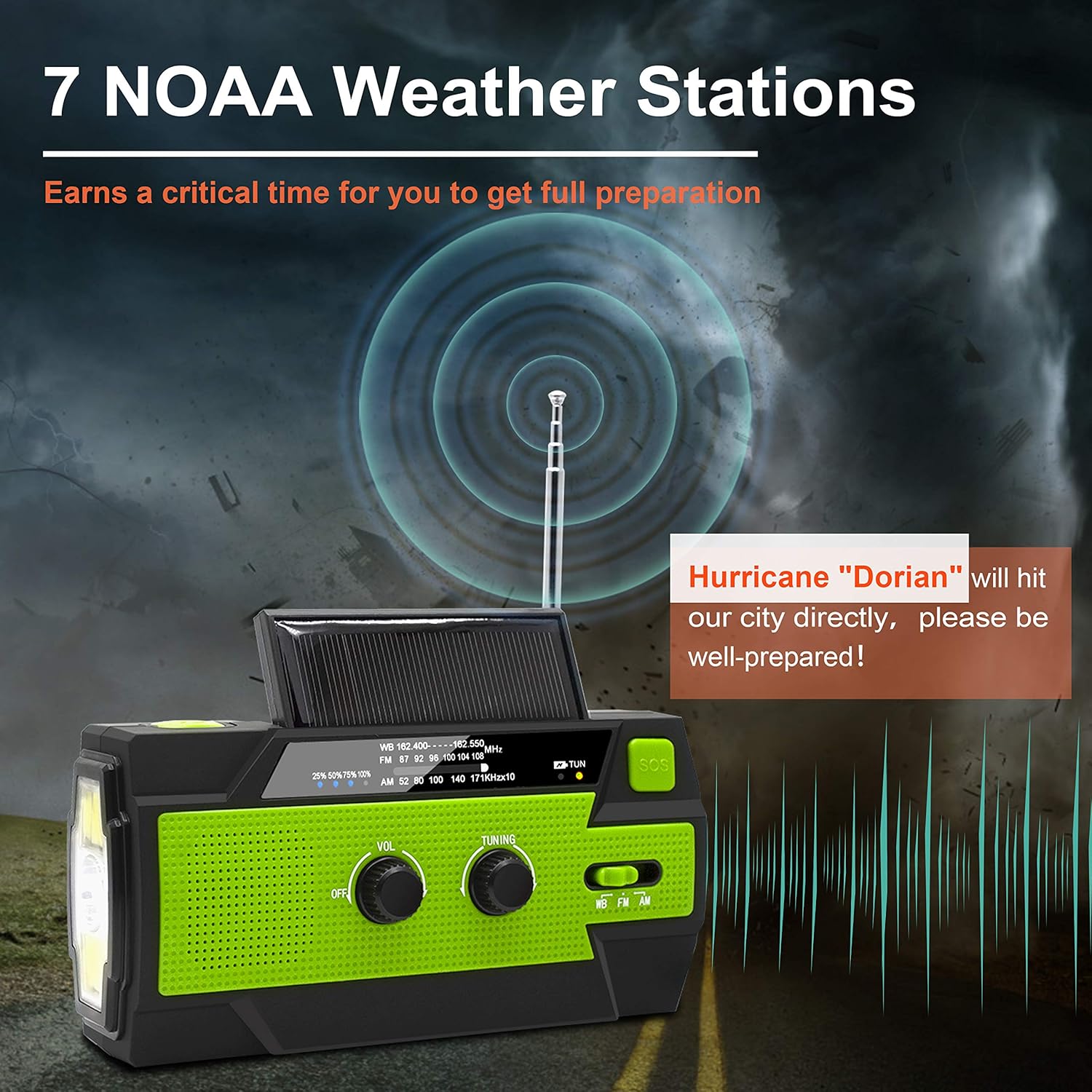 Radio meteo portatile ad energia solare, radio di sopravvivenza a manovella, con torcia a LED, batteria da 2000 mAh. (Rosso) | Leroy Merlin