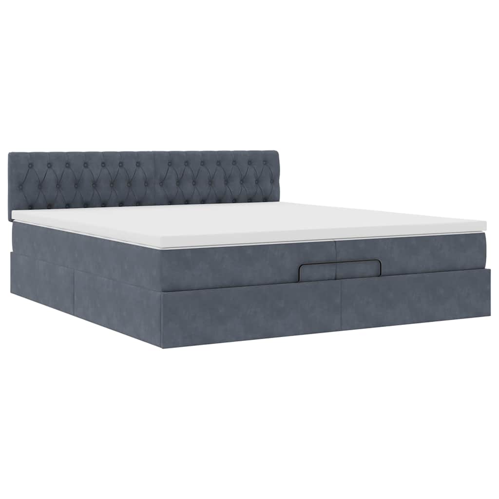 Cadre de lit pouf avec matelas gris foncé 200x200 cm en velours - 6