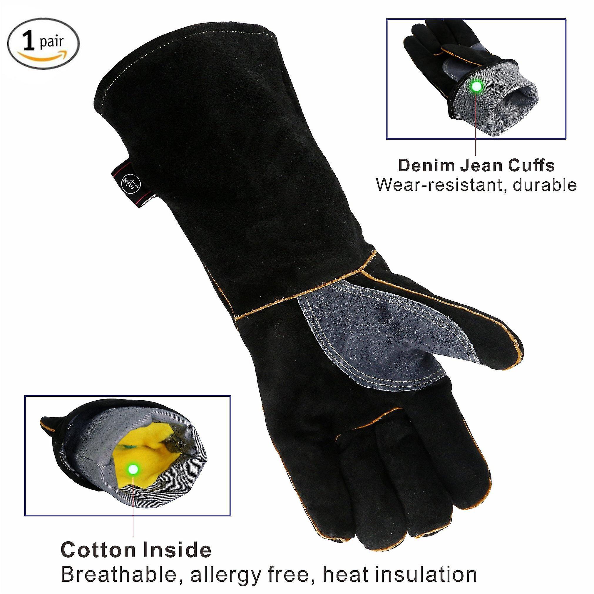 Gants en cuir résistants à la chaleur extrême et au feu, avec coutures en Kevlar, pour cheminée, cuisinière, four, gril, soudure, barbecue - 2