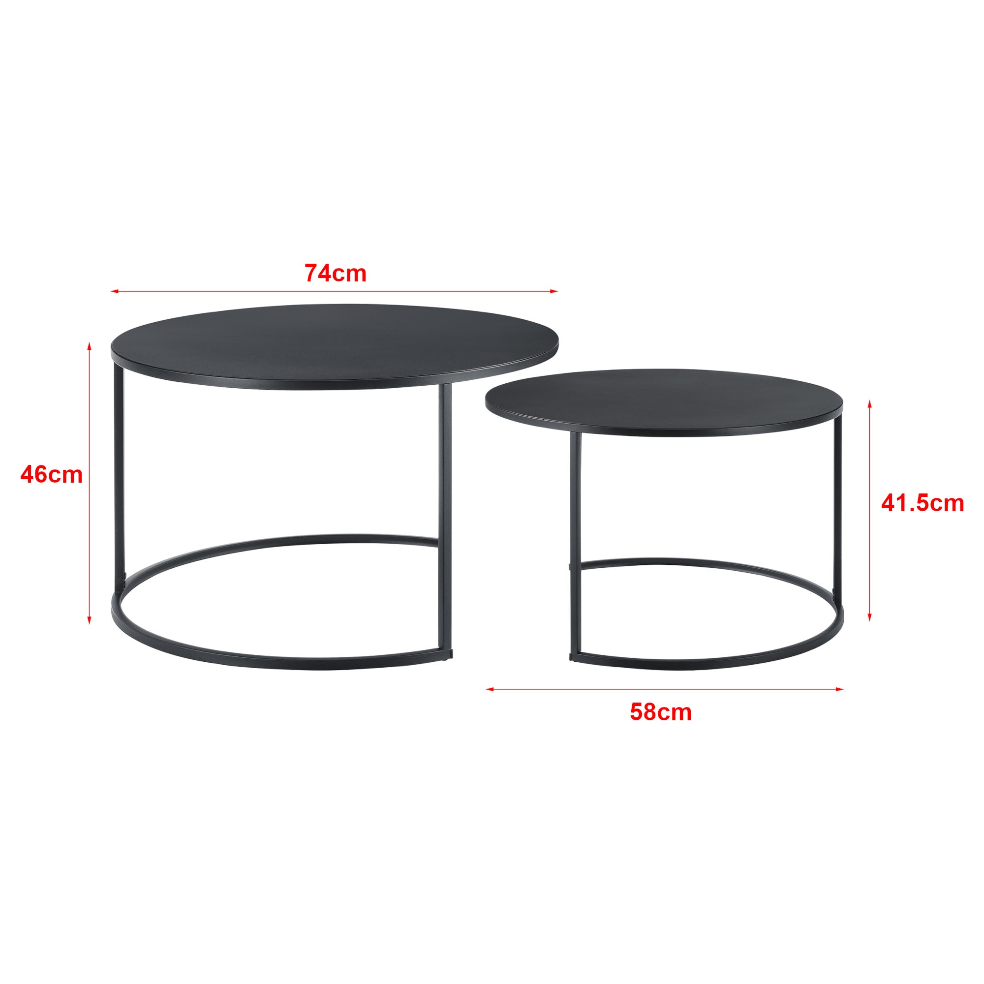 Lot de 2 Tables Basses Korenica Rondes Gigognes Noir [en.casa] - 4