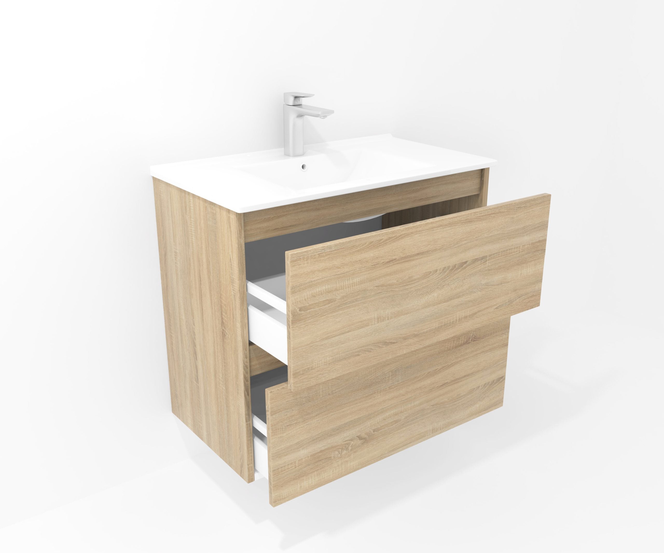 Ensemble de meubles de salle de bain Mapau NEW ESSENTIEL, deux tiroirs, chêne Bardolino, 80 cm + vasque + miroir LED - 3