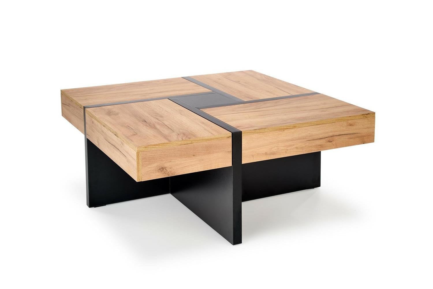 Stolik kawowy Sisel loftowy kwadratowy dąb craft z szufladami 100x100 cm INTESI do salonu 1 szt.