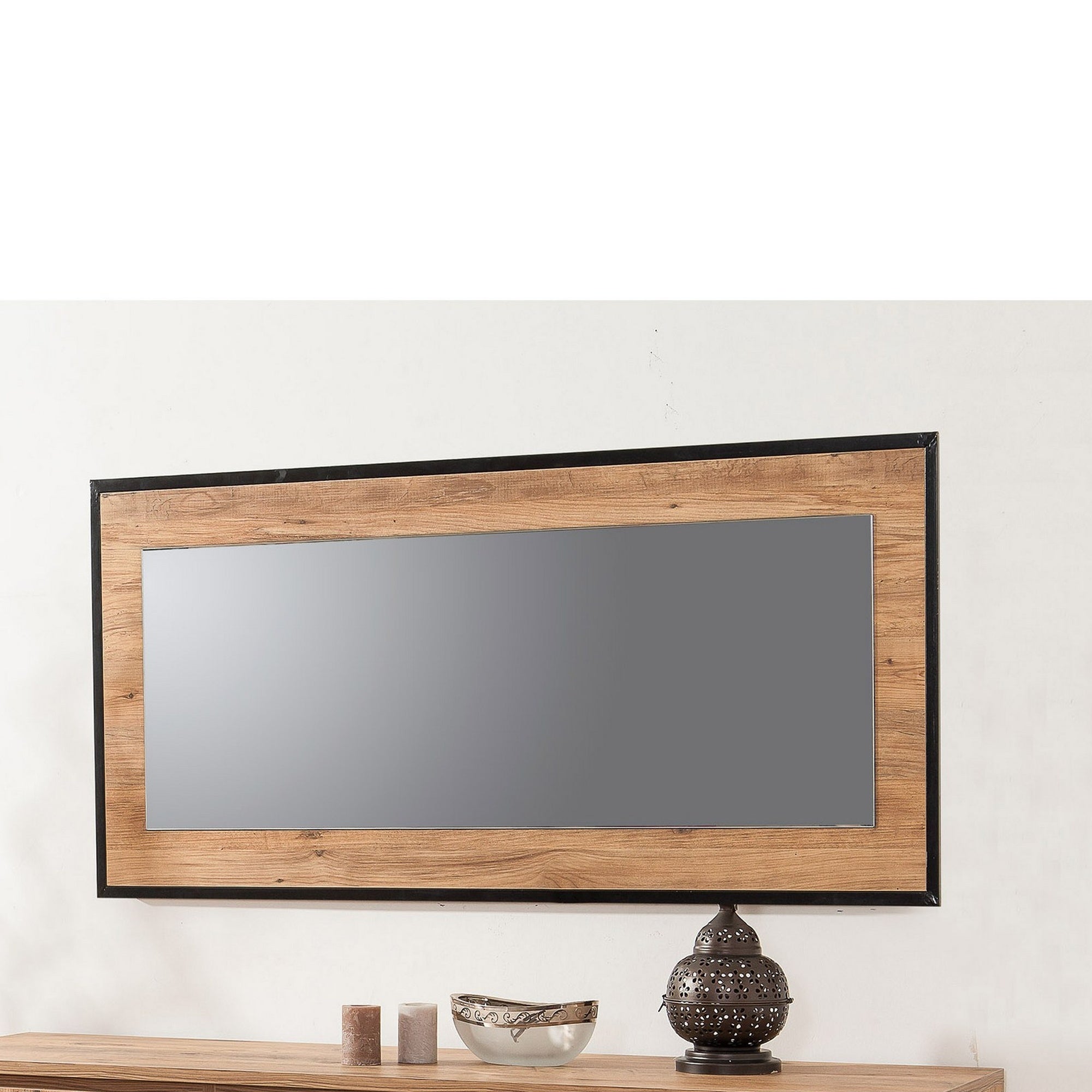 Specchio, Truciolare 100% impiallacciato melaminico, colore pino atlantico nero - 3