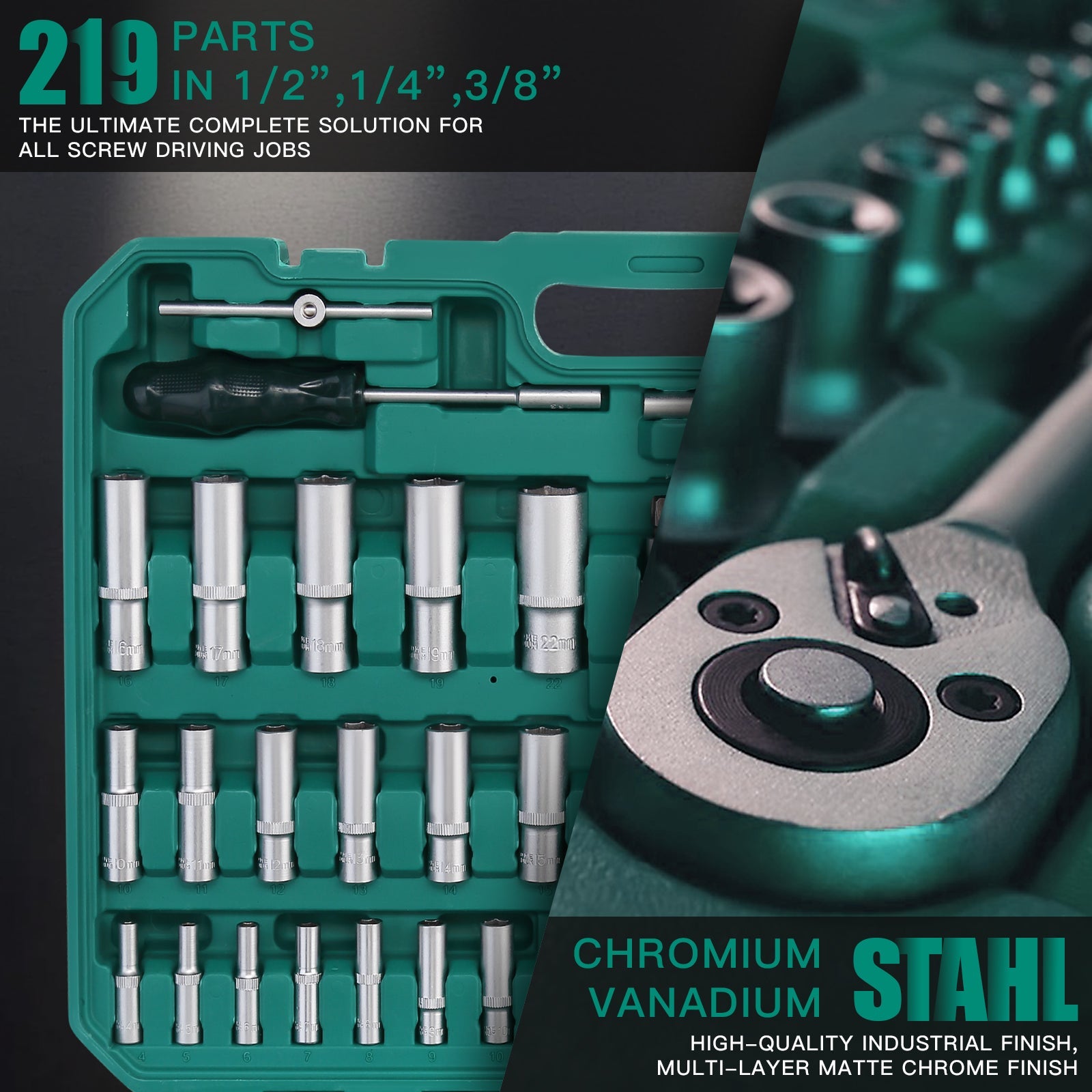 STANEW Clés à Douille et à Cliquet, Kit d'Outils, 219 PCS - 4