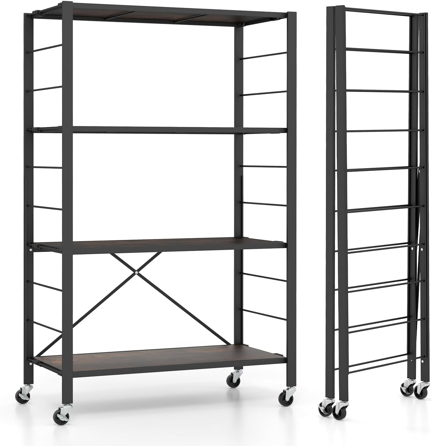Étagère Métallique Pliable 5 étages SEVEN COMFORT - Avec Roulettes - Charge 100 Kg - 71,5x36,5x163 Cm