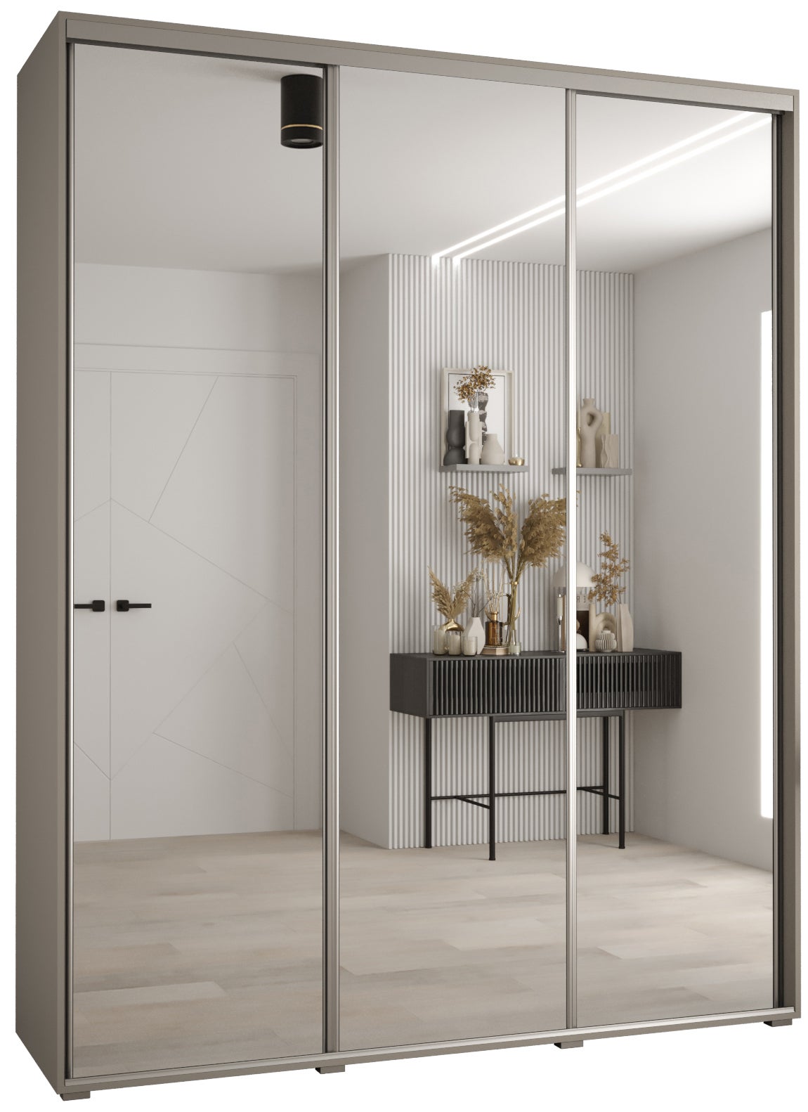 Szafa przesuwna z lustrem wysoka Dakota 2 190 x 60 x 235,2 cm kaszmir + u. Srebrny - Abiks Meble