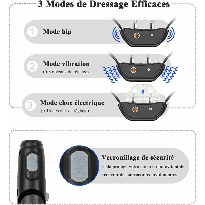 Collar de adiestramiento azul para perros, alcance de 600 metros y bloqueo de seguridad con teclado, collar eléctrico con modos de sonido, vibración y - 3
