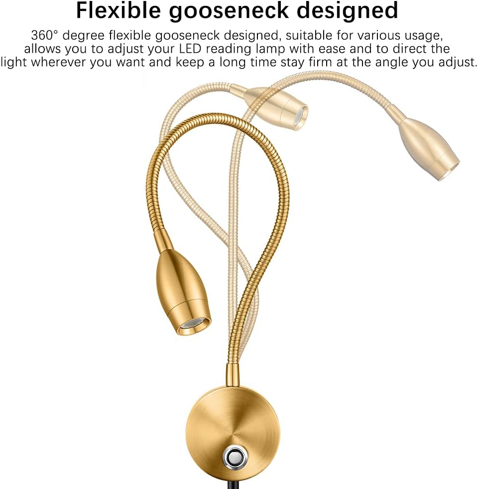 Lampka nocna, lampka do czytania do sypialni, 3W LED z funkcją ściemniania dotykowego (złota, 2 szt.) - 5