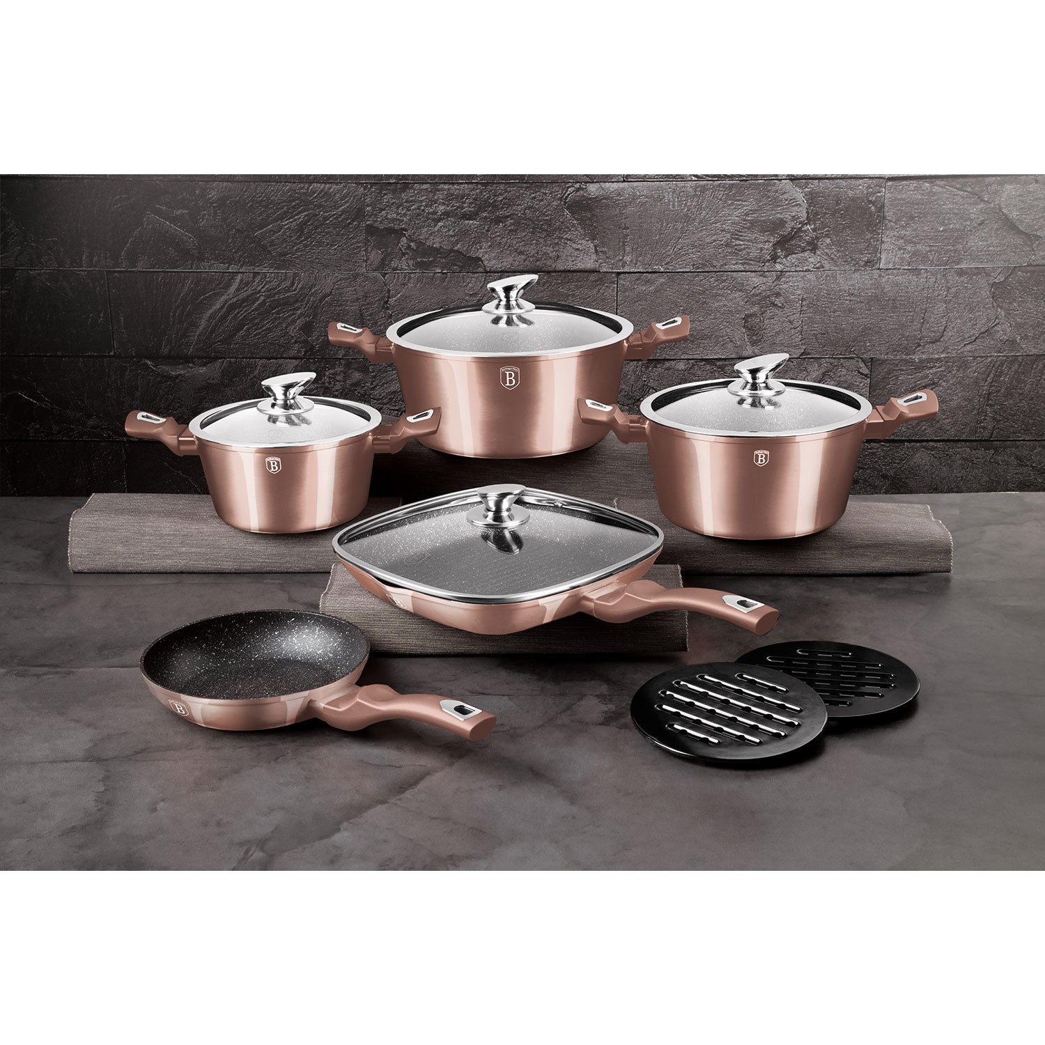URBN-CHEF Set Di 4 Pentole In Ceramica – Oro Rosa – Adatte A Induzione – Antiaderenti E Lavabili In Lavastoviglie