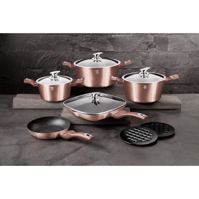 URBN-CHEF Set Di 4 Pentole In Ceramica – Oro Rosa – Adatte A Induzione – Antiaderenti E Lavabili In Lavastoviglie