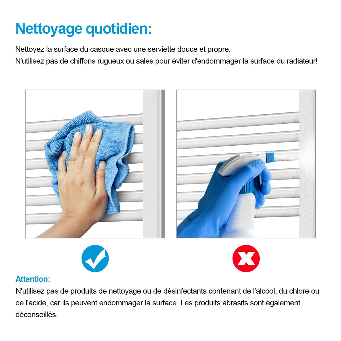 Heilmetz Sèche-serviettes eau chaude 100x60cm Blanc – Radiateur mural tubulaire droit, 498W pour chauffage central - 6