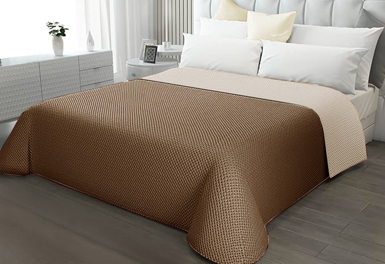 Couette Double Face Couverture Douce Couvre Lit Mi Saison Couleur Unie Simple 155x255 Marron - 3