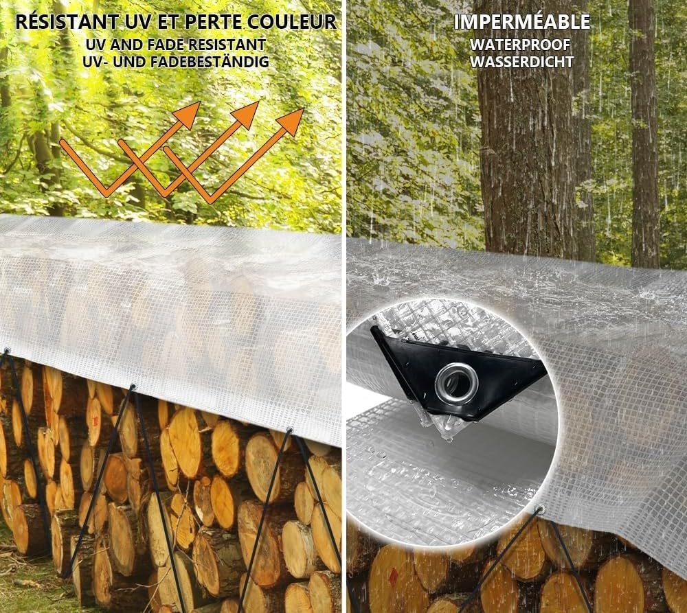 Bâche de Protection en Polyéthylène Bâche Imperméable Ultra Lourde et Résistante Revêtue avec Oeillets en Aluminium Couverture Étanche pour Jardin - 3