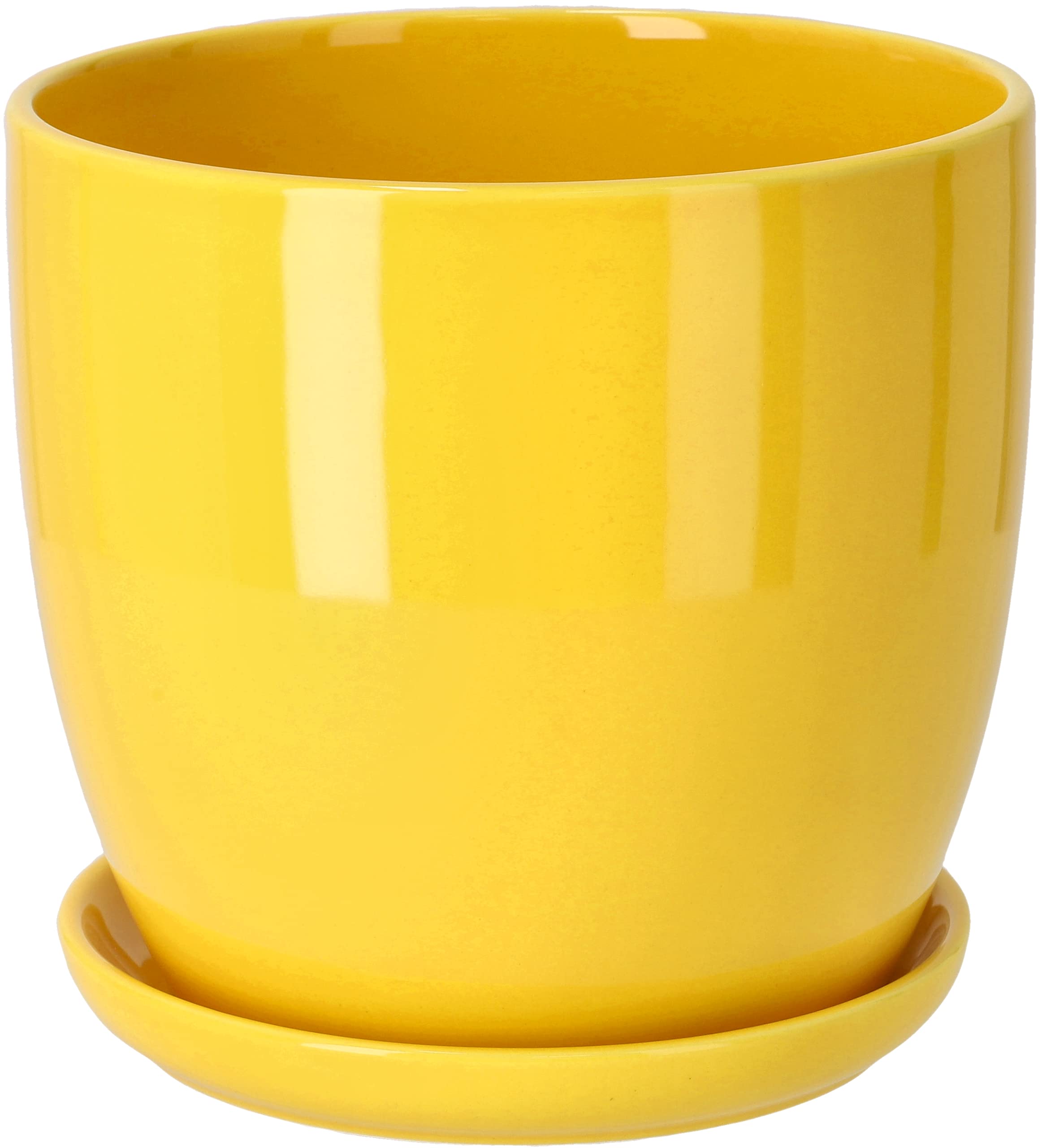 Lot de 2 Pots de Fleurs, en Céramique, pour Fleurs, Plantes, Diamètre : 13 cm, avec Bac d'Égouttement, Jaune - KOTARBAU - 4