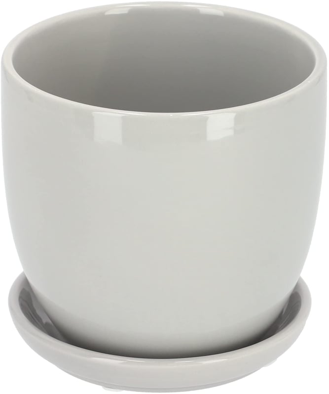 Donica doniczka z podstawką ø190mm ceramiczna kremowa szkliwiona na kwiaty - KOTARBAU