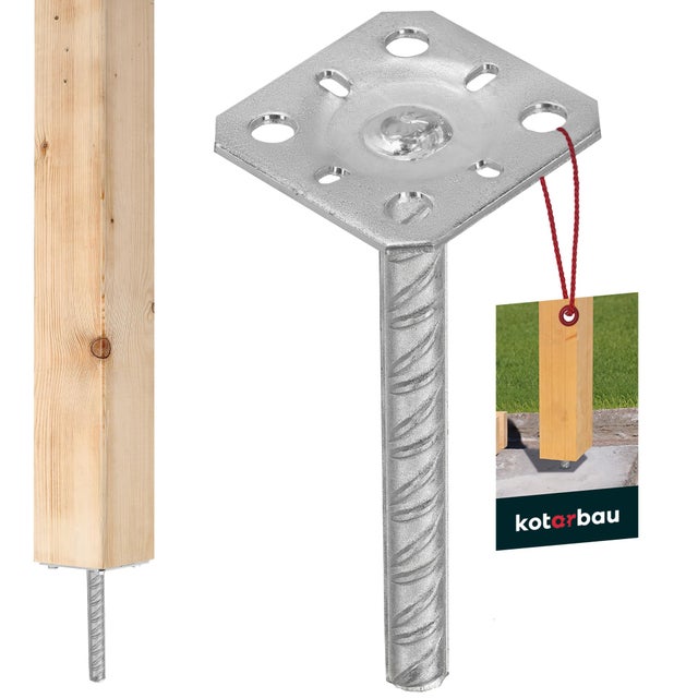Soporte para Poste - Acero Galvanizado - 80 x 80 x 200 mm - Plata - Pie de Pilar - Anclaje para Poste de Madera - Soportes para Pérgola KOTARBAU
