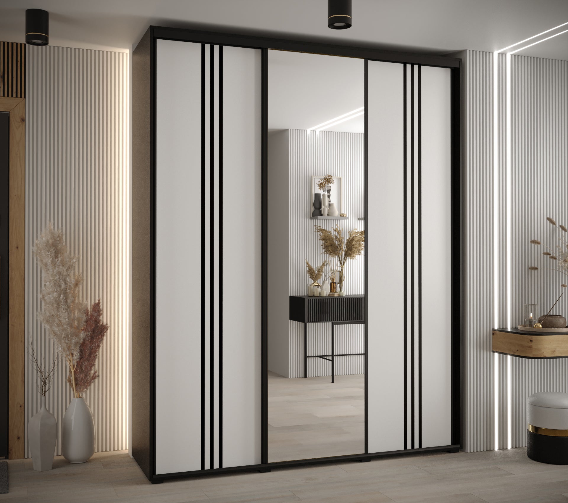 Szafa przesuwna z lustrem wysoka Davos 7 200 x 60 x 235,2 cm czarny + biały + u. czarny - Abiks Meble - 2