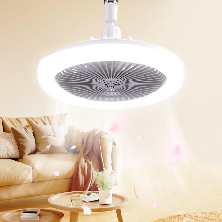 Wentylator sufitowy LED ze źródłem światła, gwint E27, trzy tryby pracy, do sypialni lub akademika, światło białe zimne 6500 K (szary)