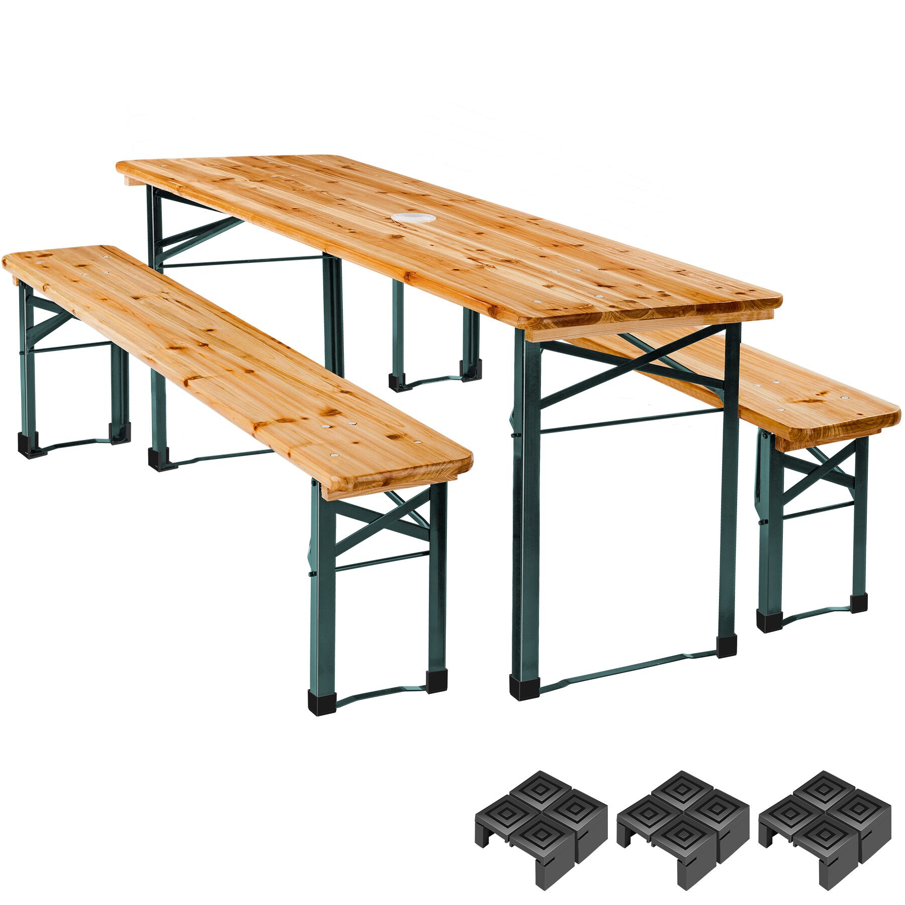 Tectake  Conjunto De Mesa Y Bancos Para Exterior 3 Piezas, Plegable, Con Soporte Para Sombrilla , Leroy Merlin