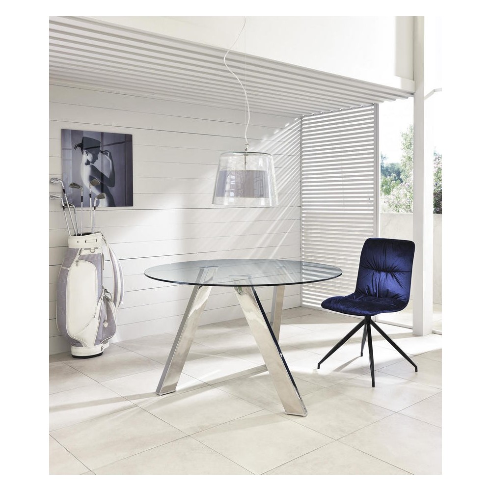 Stały stół Rondò ze szkła hartowanego i chromowanymi nogami w kolorze szarym