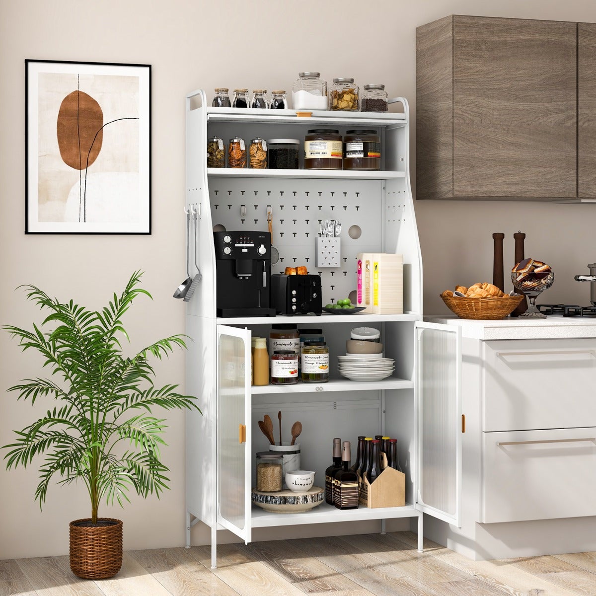 Credenza Moderna Buffet 120x40x120 Cm, Armadio Da Cucina Con Cantinetta Vino E Ripiani Regolabili, MDF Noce