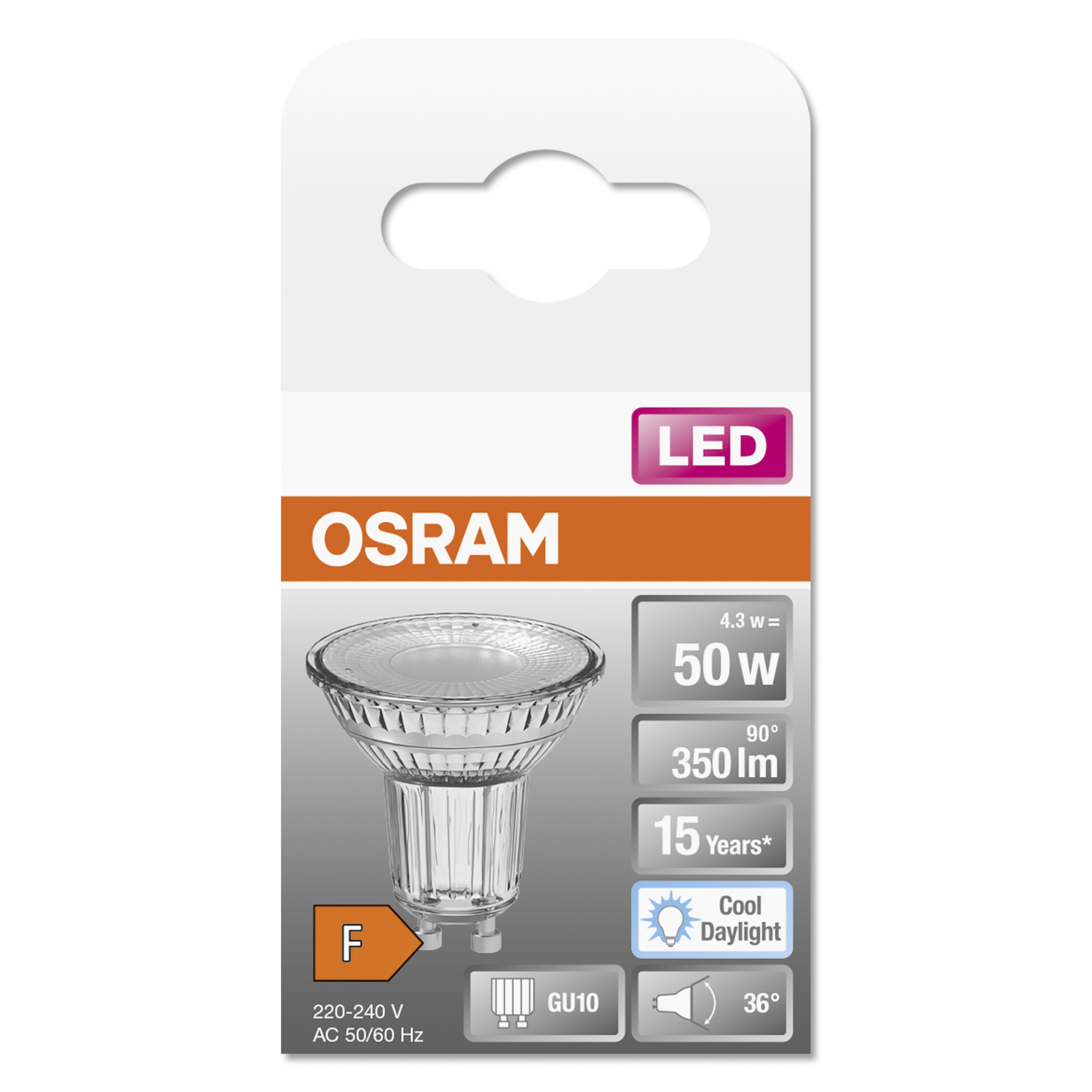 OSRAM LED Star PAR16 Ampoule réflecteur 50 LED avec angle de faisceau de 36 degrés, culot GU10, blanc lumière du jour (6500K), en remplacement des - 3
