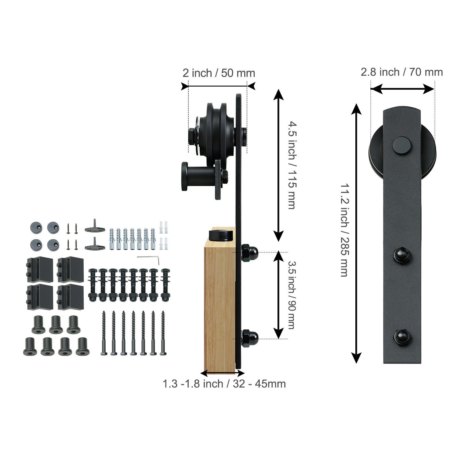 Kit herrajes para puerta granero corrediza SucceBuy 8 pies | Carril robusto de 330 lb para puertas dobles | Compatible con paneles de 3,7 a 4,3 pies - 2
