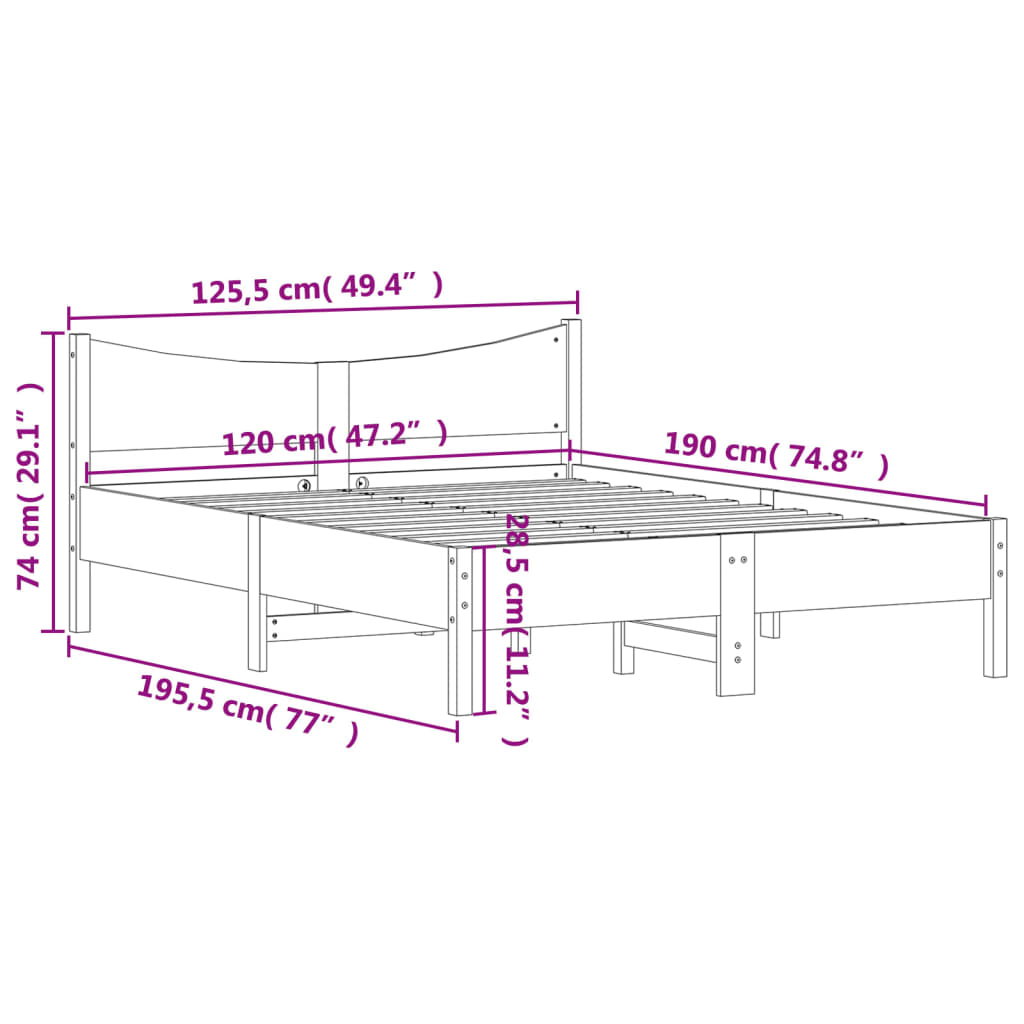 Cadre de lit Blanc 120x190 cm Bois de pin massif - 3