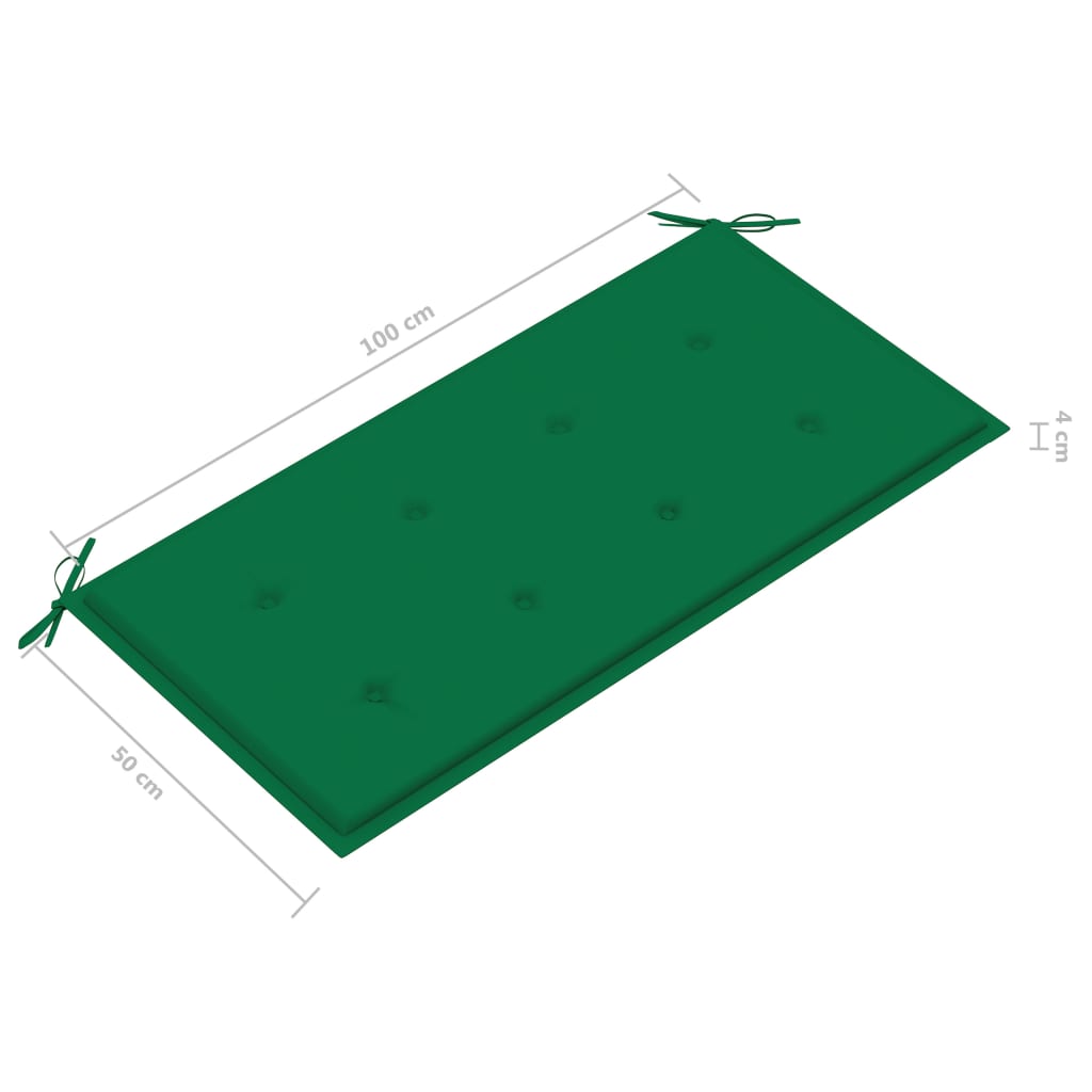 Banc de jardin avec coussin vert 112 cm Bois de teck massif - 9