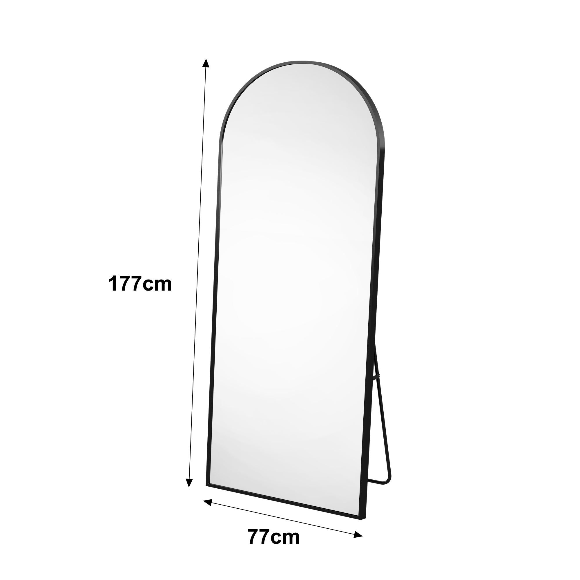 Miroir pleine longueur 177 x 77 cm, miroir de sol avec cadre en aluminium, miroir sur pied arqué lisse, Noir - 3