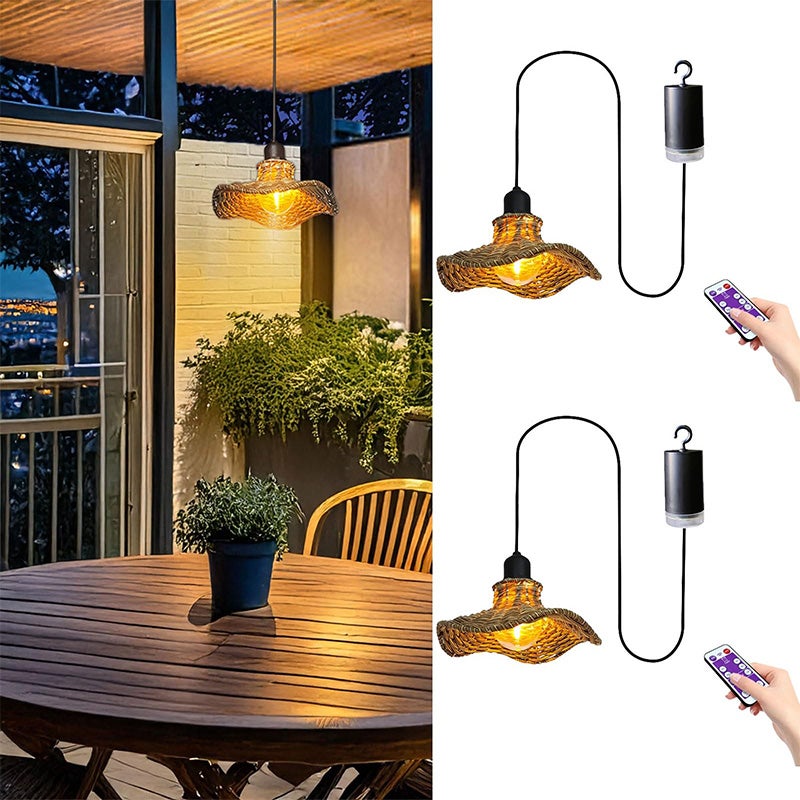 Zestaw 2 dekoracyjnych lamp ogrodowych w stylu boho, bezprzewodowych, zasilanych bateriami i pilotem, 18,5 x 7,5 cm, ciepłe światło